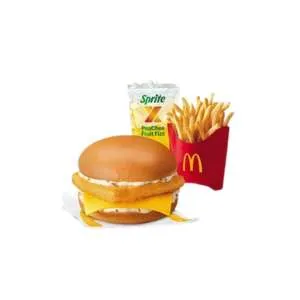 Crispy Fish Fillet Sandwich w/ Medium Fries and PeaChee Fruit Fizz Meal